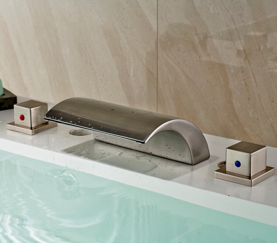 Vienna Deck Mount Two Handled Waterfall Bathtub LED Faucet